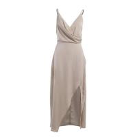 Vestido verde para mujer con cinturón, lazo en la espalda y abertura hueca. - details 1
