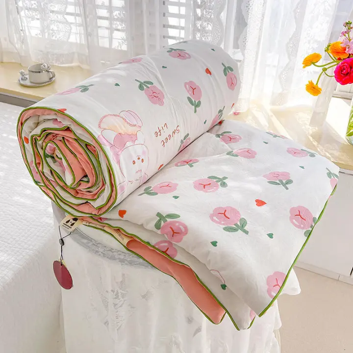 Edredón de verano de doble capa de gasa de algodón lavado Clase A, fibra de soja, aire acondicionado, regalo fino, lavable a máquina - 1