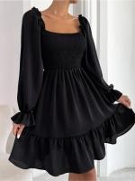 Elegante Vestido de Manga Larga para Mujer Color Sólido, con Volantes, Alta Calidad y Lujo Diseñador - details 4