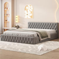 Cama tapizada Cama doble juvenil 140 x 200 cm, fabricada en terciopelo agradable para la piel, gris (Sin colchón) - details 8