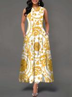 Women's Boho Long Dress Elegant Sleeveless Floral Print Casual Beach Party Summer Dress - details 9