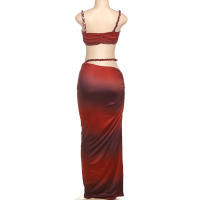 BUNO-Conjunto de 2 piezas de tejido para mujer, camisolas cortas plisadas lisas impresionantes + faldas largas de cintura alta, traje de vacaciones de tendencia femenina - details 63