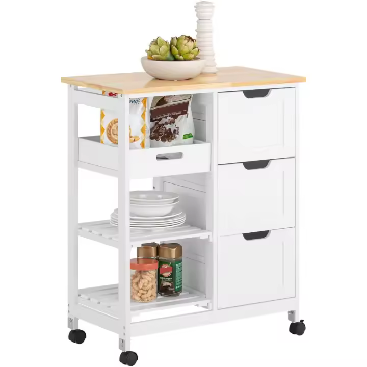 Auxiliar de Cocina Carrito de Servir con 3 Cajones y 3 Estantes Blanco 68 x 38 x 85 cm - 1
