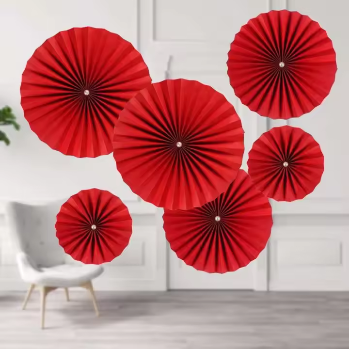 Artesanías de Papel Colgante de Boda Roja Estilo Chino 6Pcs Decoración de Pared para Dormitorio Sala de Estar Abanico de Origami DIY Party Supplies - 1