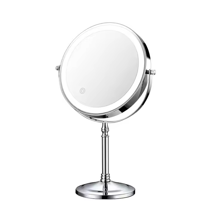 Espejo de tocador de 8 pulgadas con luz LED, 1X/10X reversible, con luz de 3 colores, recargable por USB, rotación de 360 ° - 1