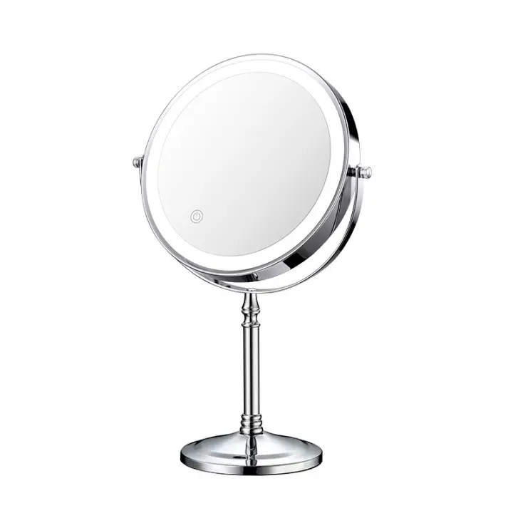 Espejo de tocador de 8 pulgadas con luz LED, 1X/10X reversible, con luz de 3 colores, recargable por USB, rotación de 360 ° - 1