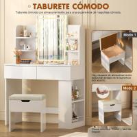 Tocador de Maquillaje con Luces LED, Brillo Ajustable, Mesa de Maquillaje con Espejo, con 2 Cajones Grandes y 4 Estantes Abiertos y Taquilla Lateral, Moderno, 90x40x135cm, Blanco - details 18