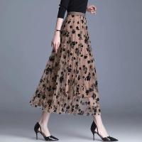 Falda informal elegante que combina con todo para mujer, falda acampanada de oficina de tendencia de verano para mujer, Falda plisada de lunares de malla dulce con cintura alta elástica - details 12