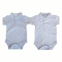 Body Bebé - Manga Corta Algodón - Polo Clásico Liso, Cuello Botones + Broches Antifugas - 2 Piezas Azul Claro/Blanco - Ropa Niño Cómoda - Verano - 061306 - details 0
