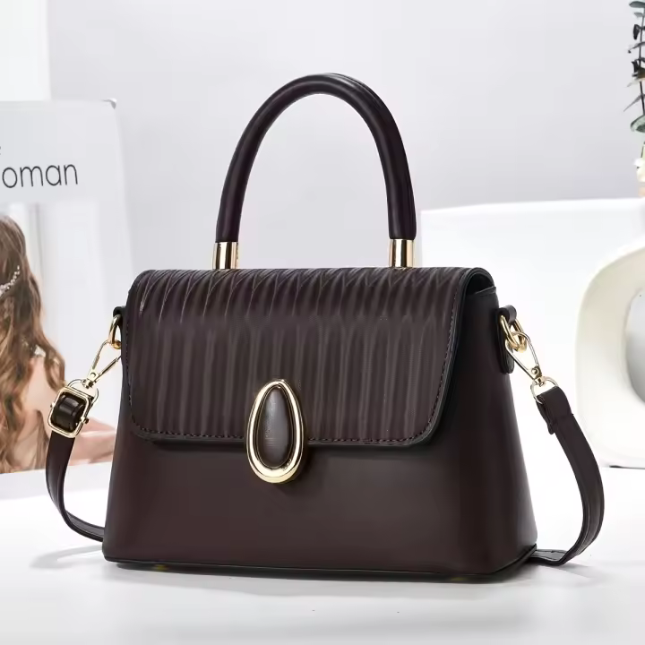 Bolso de mano vintage a rayas con correa extraíble, cierre de cremallera, adorno de botones, forro de tela, bolso de noche con tema navideño - 1