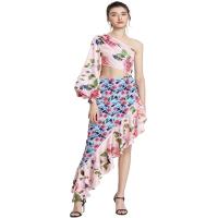 2025 Verano Nueva Mujer, Moda Vestido Largo, Pecho Asimétrico Manga Sola Cintura Floral Empalme Medio Vestidos ajustados - details 1