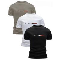 Conjunto de 3 Camisetas de Algodón 100% para Hombres Cuello Redondo, Mangas Cortas, Diseño de Impresión, Ropa Casual Transpirable para Salidas, Moda Callejera - details 5
