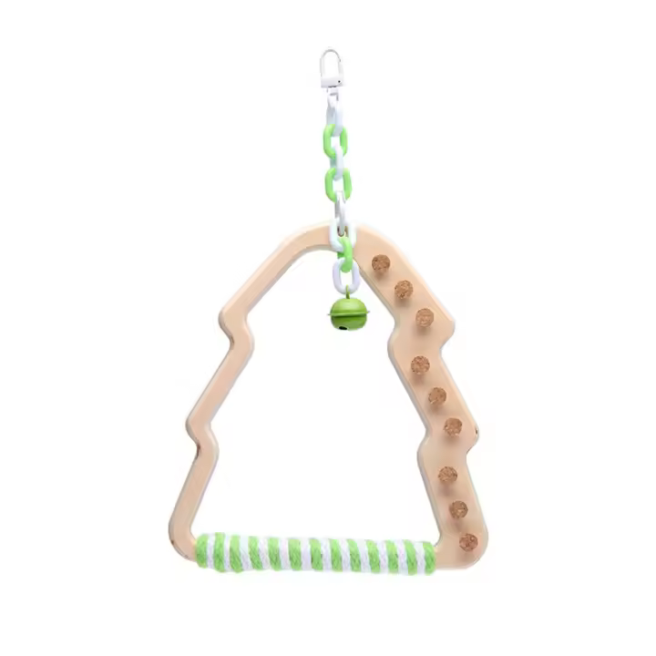 Jaula de madera para pájaros y mascotas, juguete antideslizante, resistente al desgaste, soporte de anillo circular para loros, columpio colgante estable para morder y masticar - 1