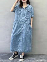 Vestido Elegante de Denim Floral para Mujer Diseño Coreano Moda 2023 Lavado a Mano Algodón Forro Manga Larga Estilo Casual Ideal para Primavera/Verano - details 3