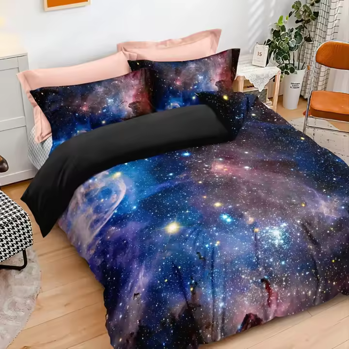 Conjunto de Cama de Galaxia de 3 Piezas Cubierta de Duvet de Estrellas Rojas Suaves y Cómodas - 1