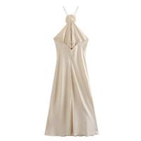 Halter floral para mujer con hombros descubiertos Satén largo ss - details 2