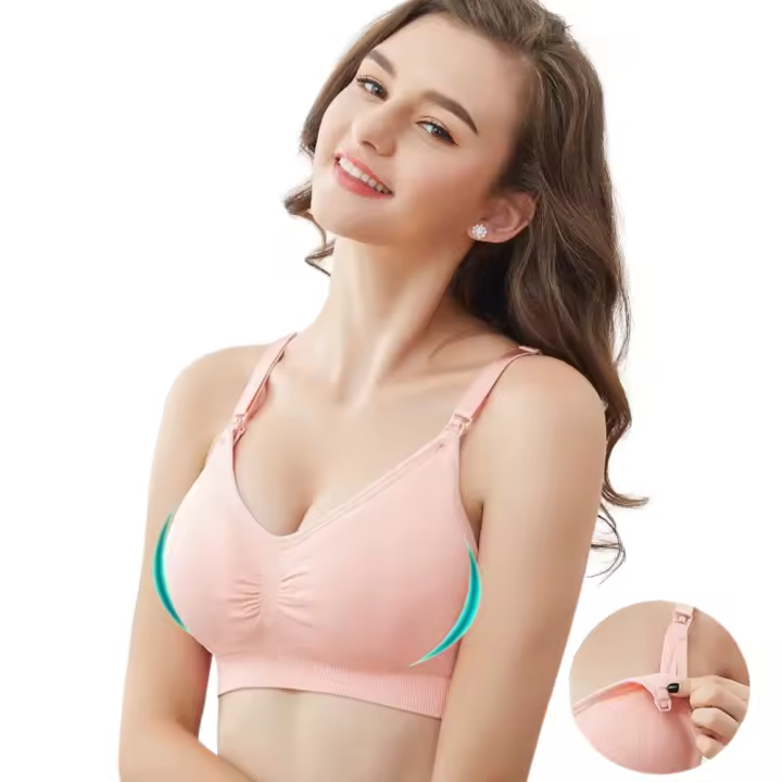 Pack 4/1 Sujetadores de Lactancia 2025 - Sin Aro y Transpirables para Mujer |   Sujetador de maternidad con clip frontal de una mano y tirantes ajustables |   Prevención Caída Senos + Soporte 360° °   para Lactancia Nocturna y Diurna - 1