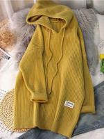 Hooded long women autumn winter solid knitted pullovers warm loose casual knitwear jumper - details 0