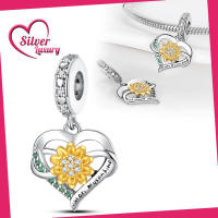 Abalorio de pulsera de plata con girasol y corazón dorado K hecho a mano para amantes de la joyería - details 0