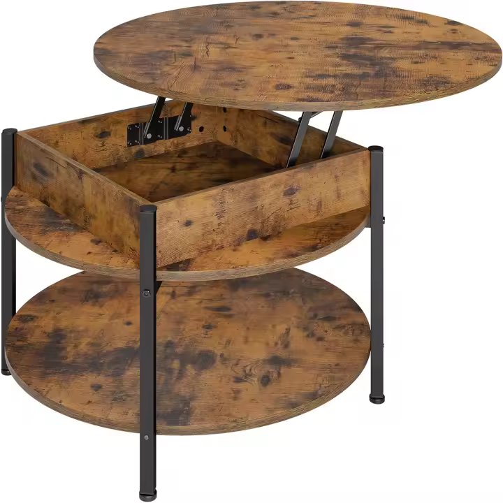 Mesa de Central Redonda Altura Ajustable Mesa de Sofá con Almacenamiento Oculto - 1