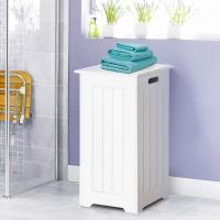 Cesto para la ropa sucia con tapa, de madera, color blanco, para dormitorio, baño - details 2