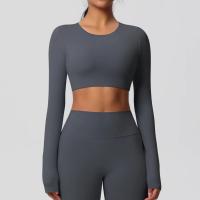 Traje de Yoga de manga larga ajustado con almohadilla para el pecho, Top corto deportivo de manga larga para mujer, Pilates, correr - details 7
