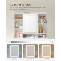 Tocador con Luces LED de 3 Colores con Brillo Ajustable, Mesa de Maquillaje con Espejo, Espacioso, Estantes Ajustables, 2 Cajones, Mesa de Maquillaje, Estilo Moderno, Blanco - details 3