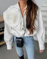 Tops femeninos abotonados con estilo coreano, camisa de manga larga para primavera y otoño, blusa de flores tridimensional - details 8