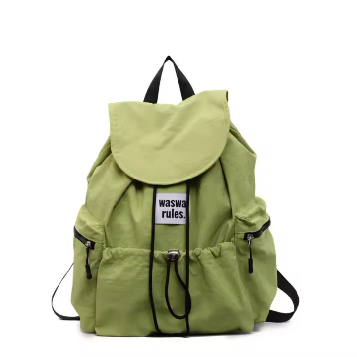 Mochilas elegantes con cordón de Color sólido, bolsos de hombro fruncidos de gran capacidad y peso ligero, mochila escolar informal de nailon para estudiantes al aire libre - 1