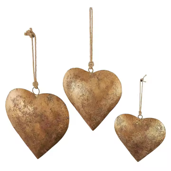 Campana decorativa en forma de corazón de Metal 3D con cuerda colgante, campana de Metal de latón envejecido - 1