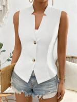 Suéter sin mangas de verano de Color sólido para mujer, chaleco, abrigo, temperamento superior de moda para ir al trabajo, chaleco cansado con botones y V - details 22