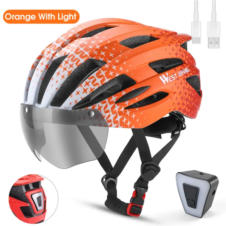 WEST BIKING-casco de ciclismo para hombre y mujer, gafas ligeras para bicicleta eléctrica, casco de seguridad con luz LED de advertencia - 1
