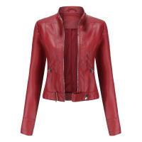 Chaquetas de piel sintética para mujer, abrigo ajustado con cremallera para motocicleta, abrigo corto de PU para motorista - details 3