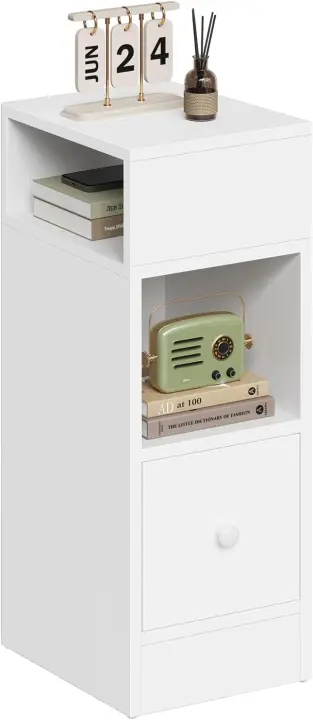 Mesita de Noche Moderna con 2 Compartimentos y Cajón 25x30x66 cm Diseño Estrecho para Dormitorio - 1
