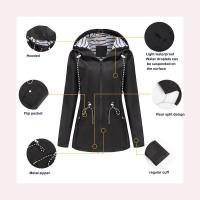 Camiseta impermeable con capucha a rayas de manga larga para mujer, longitud media - details 17