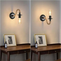 Lámpara de Pared Industrial Vintage, 2 piezas, Apliques de Pared Interior, Cuerda de Cáñamo, Aplique de Pared Retro E27 para - details 4