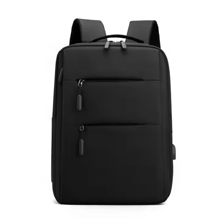 Mochila de negocios de doble tirón, color sólido con USB, bolsa de ordenador simple - 1