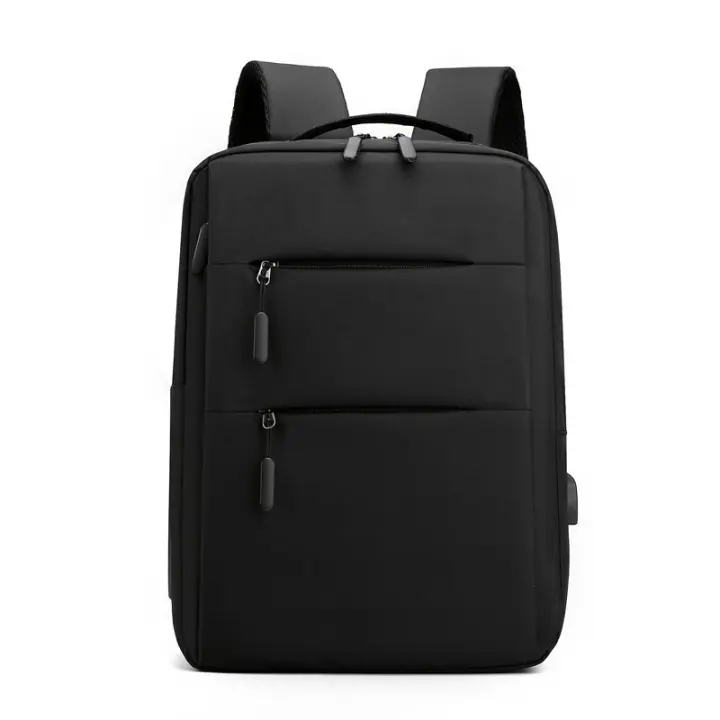 Mochila de negocios de doble tirón, color sólido con USB, bolsa de ordenador simple - 1