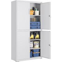 Armario de Garaje de 5 Estantes con 4 Puertas, Armario de Oficina, 40 x 80 x 180 cm, 2 Cerraduras, Estantes Ajustables, Gabinete de Metal, Gris Mate OMC016G01 - details 0