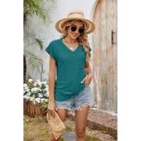 BUNO-2025 Camisetas para mujer de manga larga de algodón para mujer, camisetas con manga casquillo y cuello en V, camiseta informal holgada de manga larga de algodón para mujer - details 21