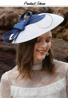 Sombrero de Fedora para Mujeres en Poliéster Negro y Blanco Estilo Vintage para Bodas y Iglesias Diseño Floral Tamaño Ajustable Largo de Verano - details 0