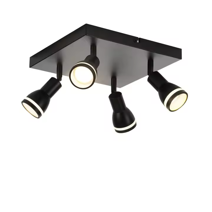 CBJKTX Plafón LED 4 Flammig Focos de techo: versiones cuadradas de 4 cabezales Lámpara de techo negra GU10 Focos de pared giratorios - 1