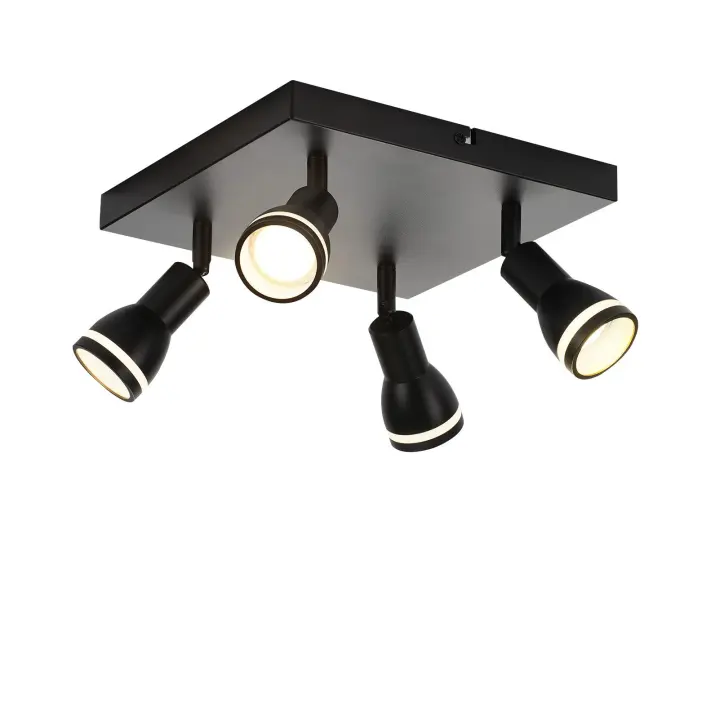 CBJKTX Plafón LED 4 Flammig Focos de techo: versiones cuadradas de 4 cabezales Lámpara de techo negra GU10 Focos de pared giratorios - 1