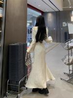 Vestido cheongsam grande de diseño de estilo francés para mujer en otoño e invierno, estilo Hepburn, vestido negro pequeño, mm de grasa, cintura - details 15