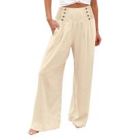 Pantalones largos sueltos de lino y algodón de pierna ancha para mujer con cintura elástica informal de primavera y verano - details 16