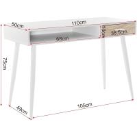 Escritorio, 110x50cm, Mesa de Ordenador, Mesa de Oficina, Mesa de Trabajo, con 1 Cajón y 1 Compartimento Abierto, Estructura de Acero, Madera, Blanco - details 1