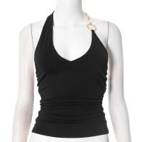 Mujer primavera verano nuevo sin mangas cuello en V sexy anillo cuello colgante camiseta top - details 9