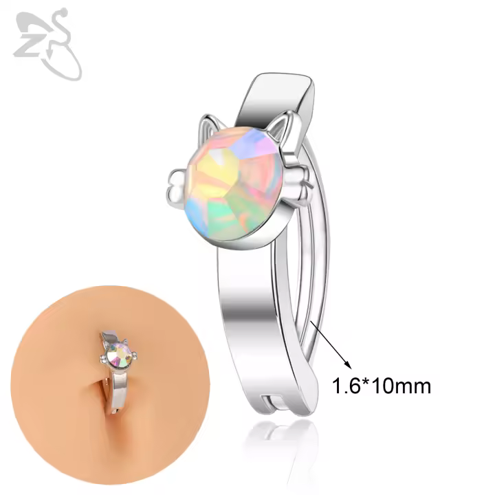 ZS-Piercings de ombligo con forma de flor para mujer, Piercings de ombligo curvo inverso, joyería corporal, 14G, 10MM, 1 pieza - 1