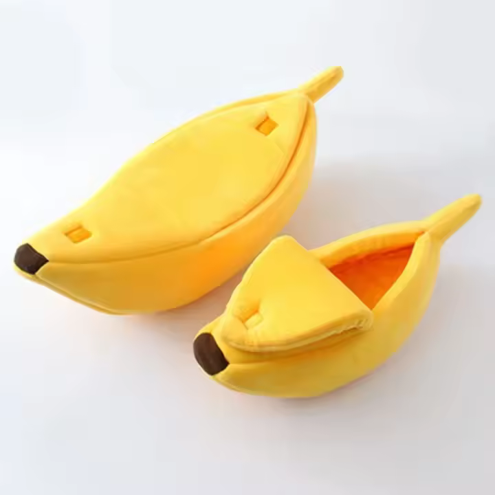 Cama de Mascota en Forma de Plátano Caliente Cesta Acogedora para Cachorros y Gatitos - 1