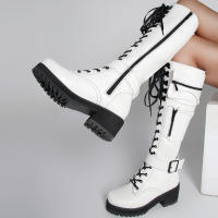 Botas de cuero con cremallera lateral para mujer, botines de tacón bajo a la moda, parte inferior gruesa con cordones, novedad de invierno de 2025 - details 25